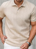 Men's beige textured knit polo shirt short sleeve regular fit - Texora