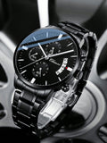 Matte black stainless steel mens watch with mesh strap minimalist design - Texora
