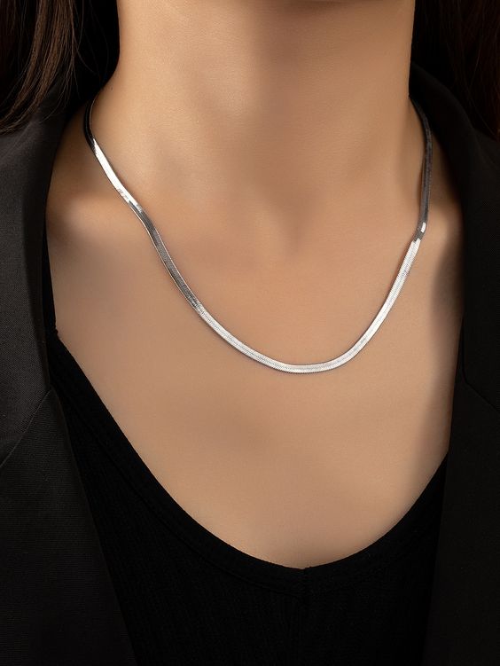  Rhodium plated snake chain choker necklace for women 14 inch silver - Texora
