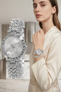 Alt Text: Gold butterfly crystal watch for women with rhinestone dial, luxury gift box included for Eid and wedding
