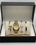 Gold bracelet watch set for women with matching bangle, premium gift box for birthday and anniversary