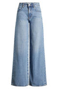 Light blue high waist wide leg jeans for women, 90s style TikTok viral denim non-stretch 5 pocket