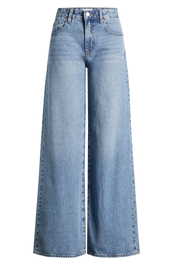 Light blue high waist wide leg jeans for women, 90s style TikTok viral denim non-stretch 5 pocket