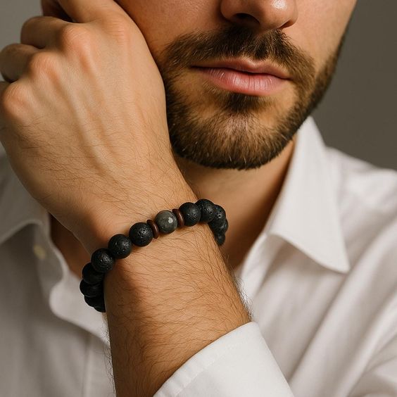 Natural Lava Stone Bracelet for Men