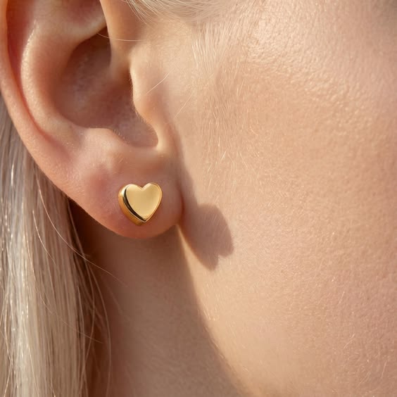18K gold plated tiny heart stud earrings for women minimalist design - Texora