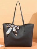 Black oversized tote bag for women with scarf and zipper - Texora