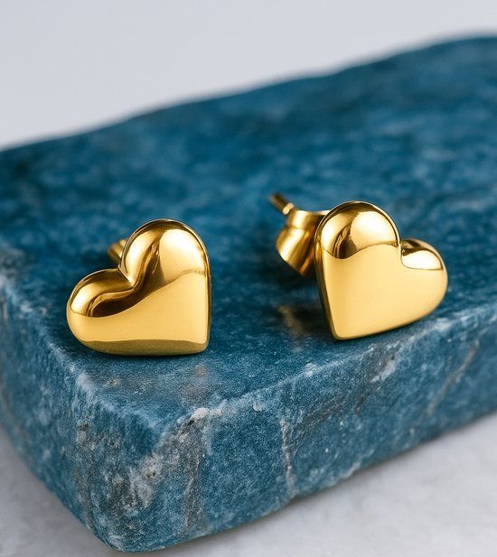 18K gold plated tiny heart stud earrings for women minimalist design - Texora