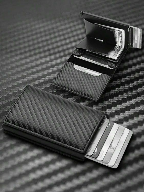 Black slim RFID blocking card holder wallet for men leather - Texora