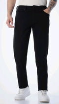 Jet black slim tapered stretch jeans for men, office to club essential mid rise
