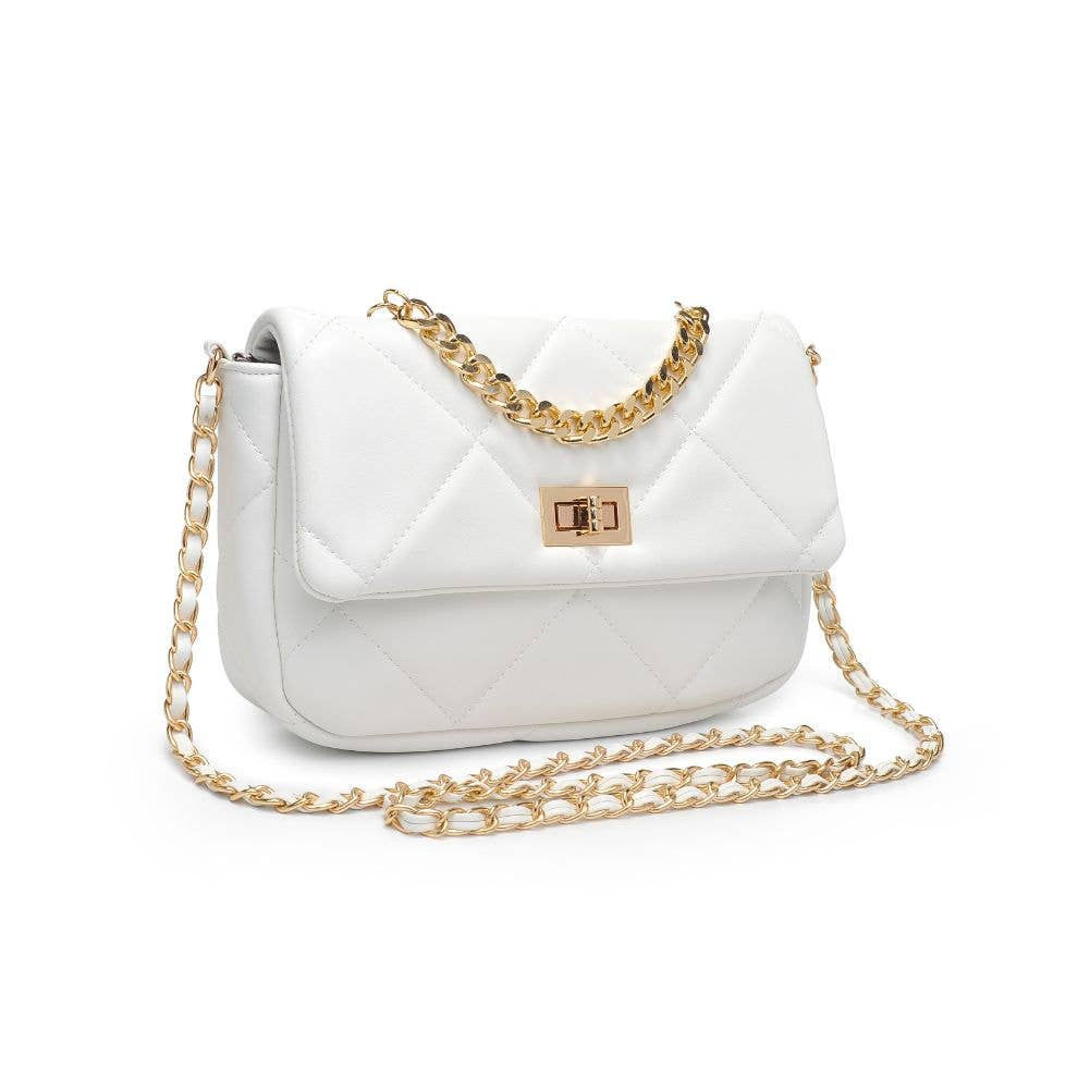 White quilted diamond chain crossbody bag for women gold hardware - Texora