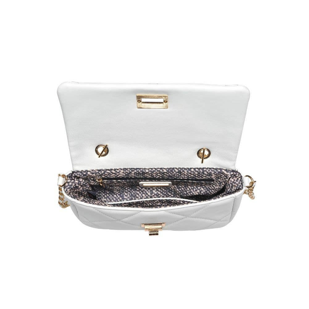 White quilted diamond chain crossbody bag for women gold hardware - Texora