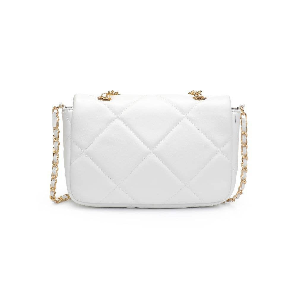 White quilted diamond chain crossbody bag for women gold hardware - Texora