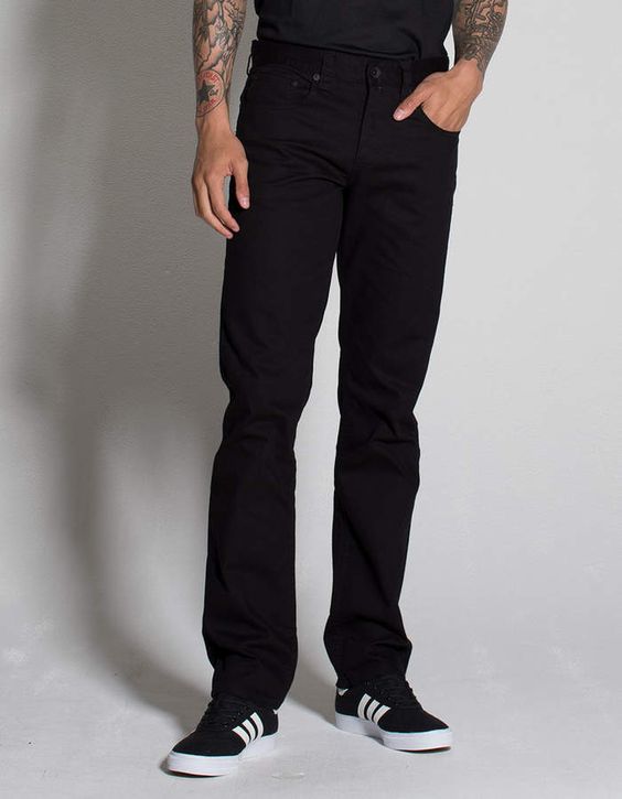 Men regular fit black jeans front view flatlay