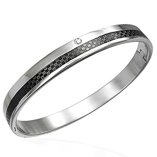 Alt Text: Matte black carbon fiber open cuff bangle for men modern techwear style - Texora