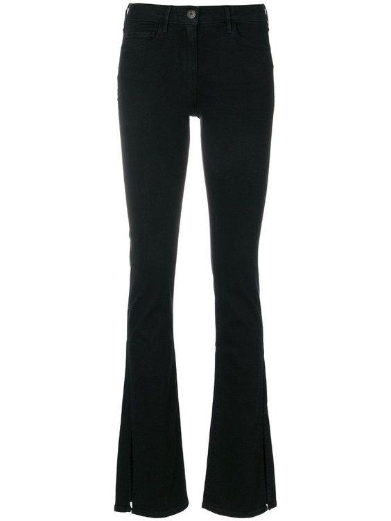 Jet black skinny jeans for women with front split hem ankle detail, stretch night out wear