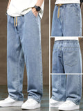  Medium wash relaxed fit dad jeans for men, comfortable roomy style with whiskering