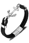 Alt Text: Navy blue nylon rope bracelet with stainless steel anchor charm for men nautical - Texora