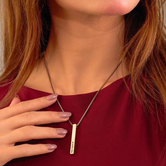gold plated minimalist bar pendant necklace for women 18 inch - Texora