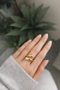 18K gold plated wavy adjustable ring for women stackable design - Texora