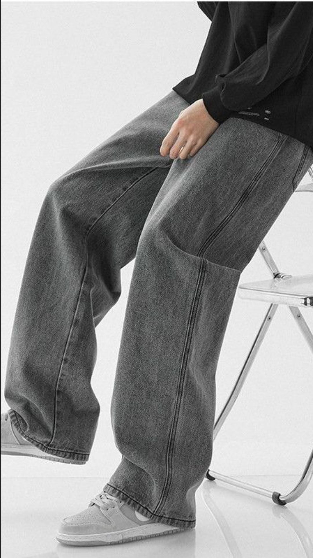 Men grey baggy jeans loose fit denim