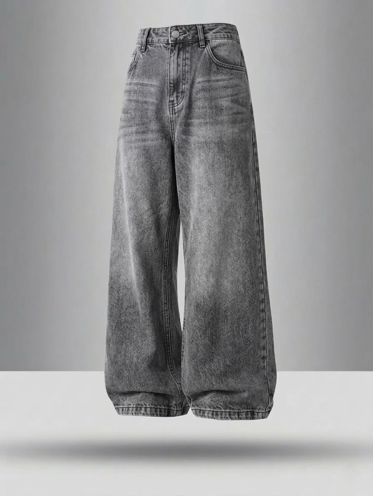 Grey- Blue Baggy Straight Jeans for Women - High Waist 90s Fit