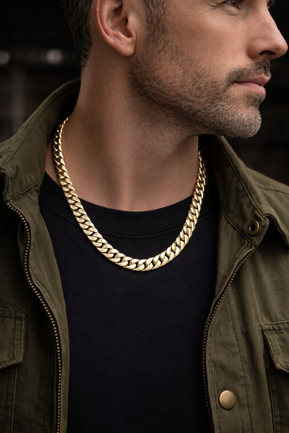 Miami Cuban chain 8mm styled with hoodie and jacket men biker aesthetic