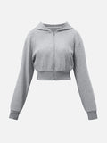 Grey crop oversized hoodie for women fleece cotton - Texora