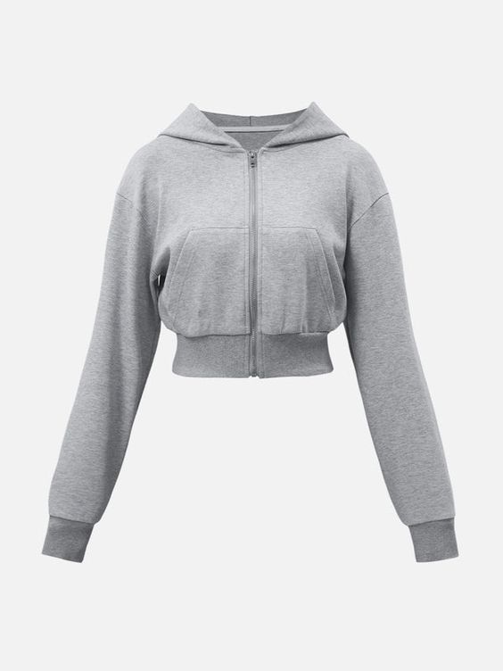 Grey crop oversized hoodie for women fleece cotton - Texora