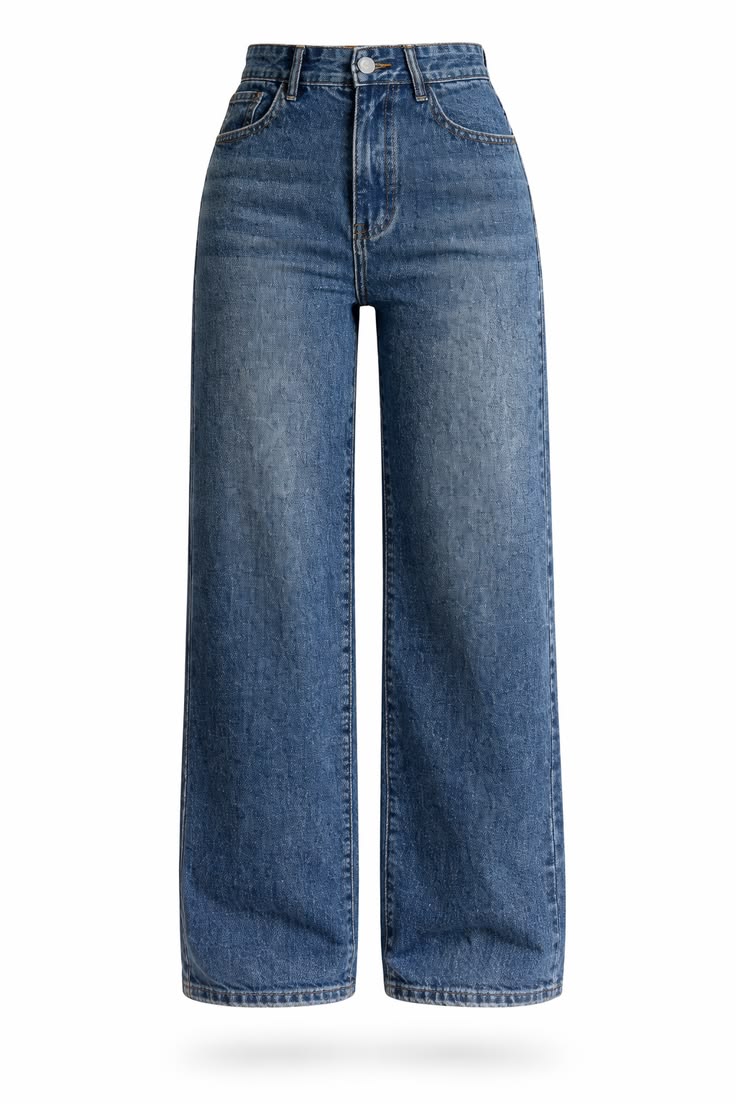 Grey- Blue Baggy Straight Jeans for Women - High Waist 90s Fit