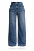 Grey- Blue Baggy Straight Jeans for Women - High Waist 90s Fit