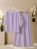 Texora Lavender Lace Trim 2 Piece Co Ord Set For Women