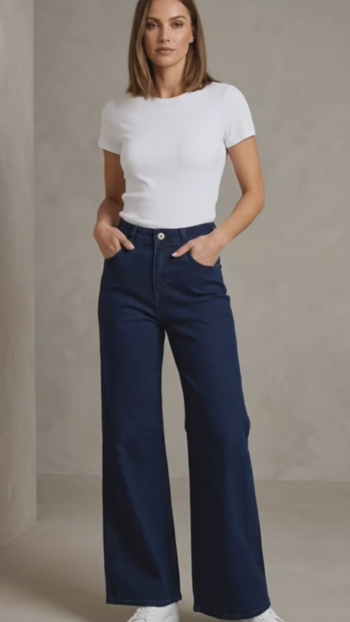 Grey- Blue Baggy Straight Jeans for Women - High Waist 90s Fit